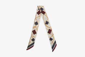 Silk Skinny Scarf - Bag & Chain Print Burgundy Mix